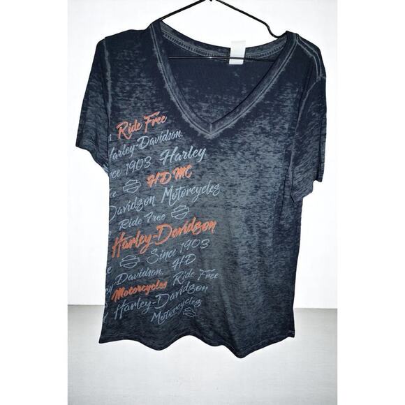 Harley-Davidson Women’s Burnout V-Neck T-Shirt Size L – Roughrider Mandan ND – - Picture 1 of 6